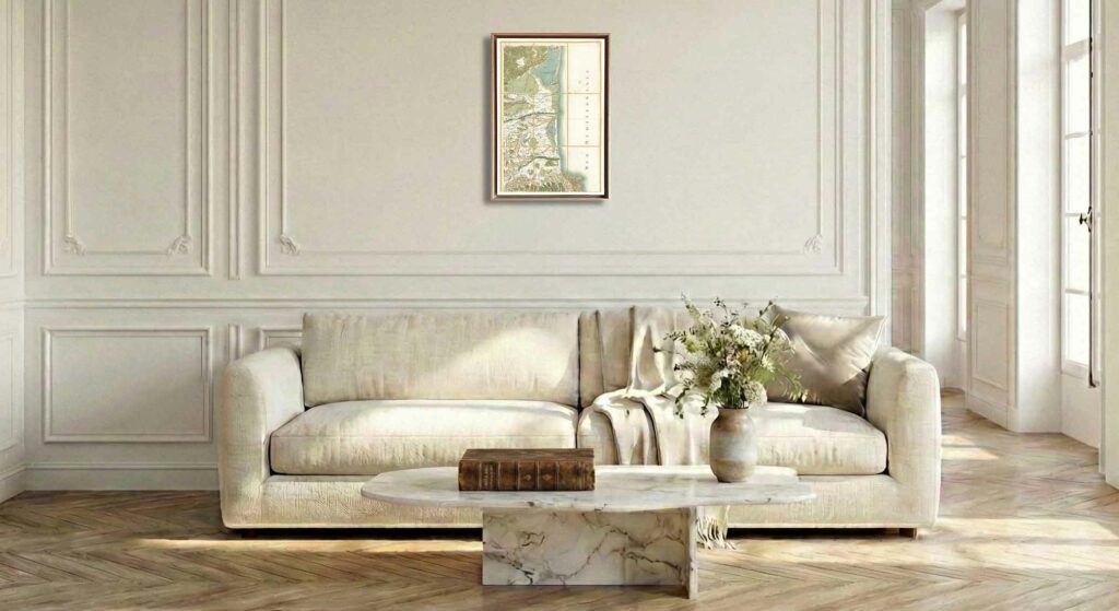 Encadrement caisse américaine en chêne clair pour carte de Cassini - Feuille 59 - Perpignan