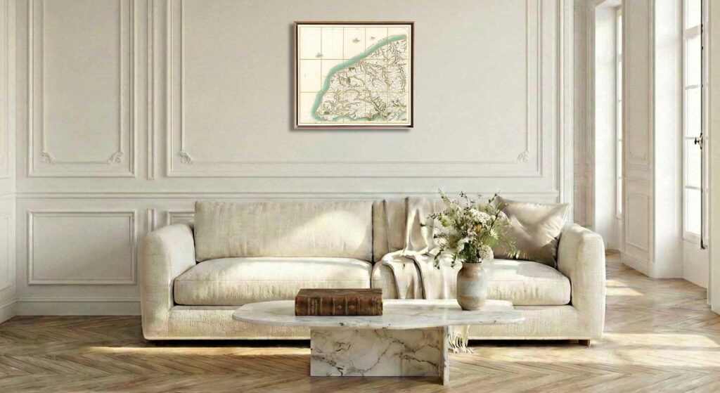 Encadrement caisse américaine en chêne clair pour carte de Cassini - Feuille 60 - Le Havre