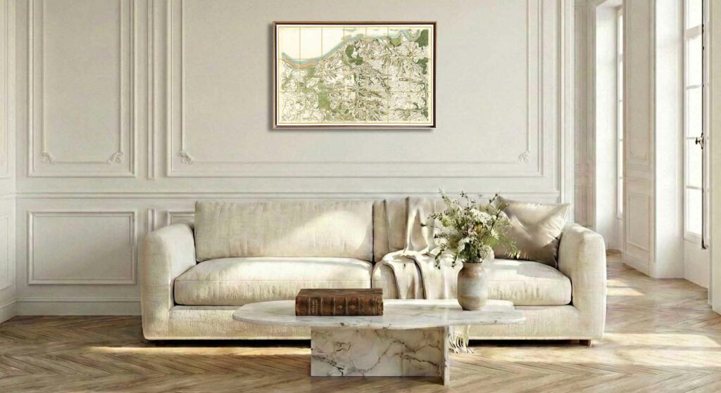 Encadrement caisse américaine en chêne clair pour carte de Cassini - Feuille 61 - Lisieux – Honfleur