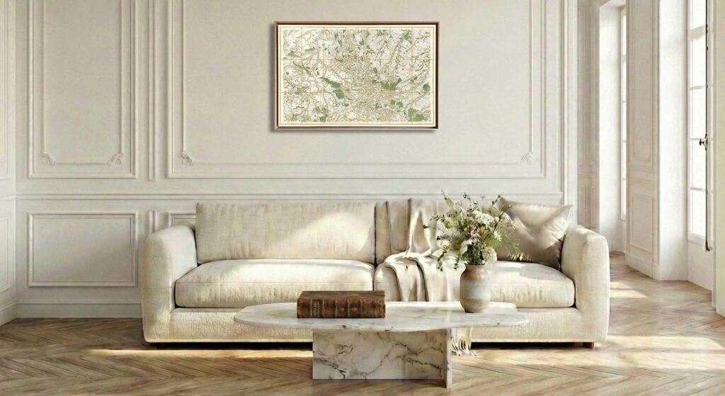 Encadrement caisse américaine en chêne clair pour carte de Cassini - Feuille 62 - Argentan – Falaise