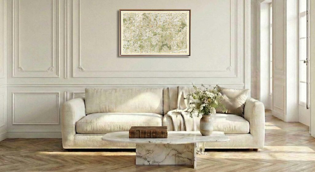 Encadrement caisse américaine en chêne clair pour carte de Cassini - Feuille 64 - Le Mans