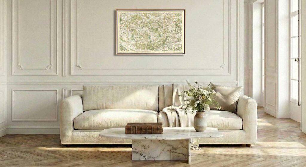 Encadrement caisse américaine en chêne clair pour carte de Cassini - Feuille 65 - Tours