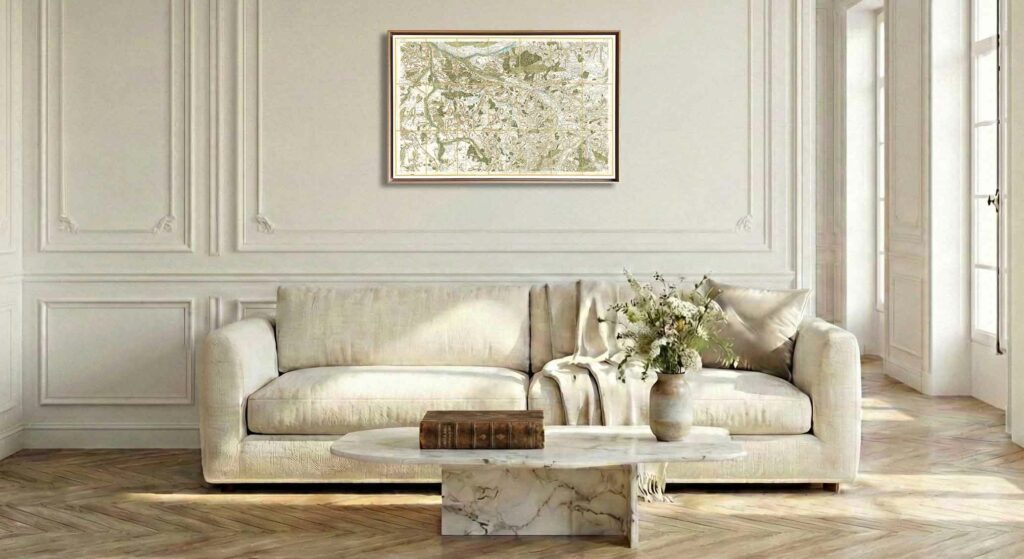 Encadrement caisse américaine en chêne clair pour carte de Cassini - Feuille 66 - Richelieu – Saumur