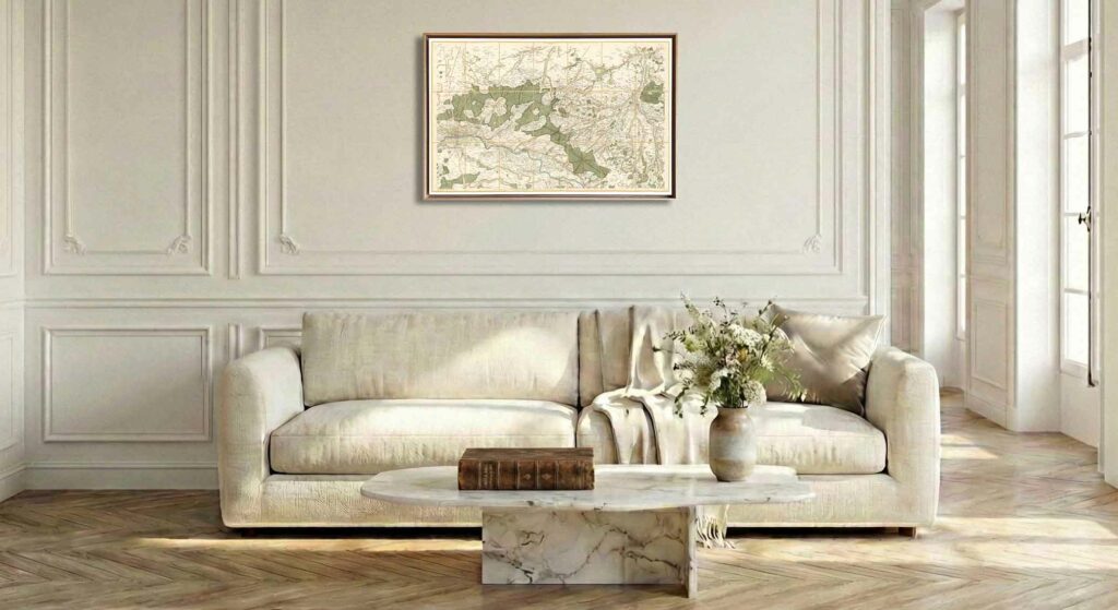 Encadrement caisse américaine en chêne clair pour carte de Cassini - Feuille 8 - Orléans