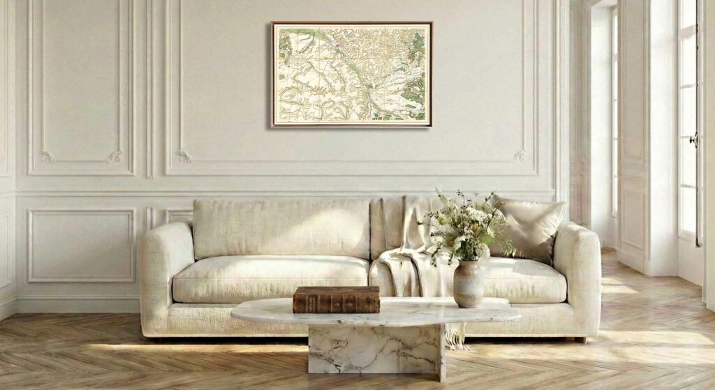 Encadrement caisse américaine en chêne clair pour carte de Cassini - Feuille 80 - Châlons - en - Champagne