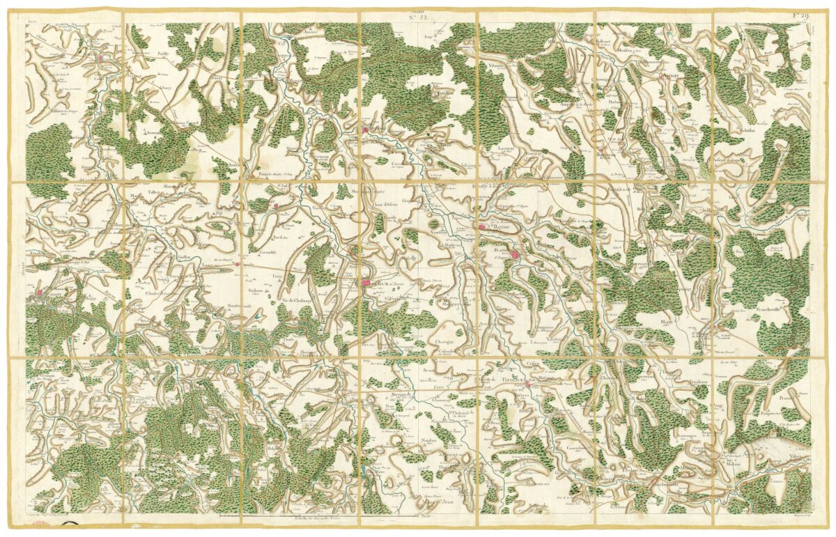 Détail de la carte de Cassini, Semur – Montbard, édition d'art