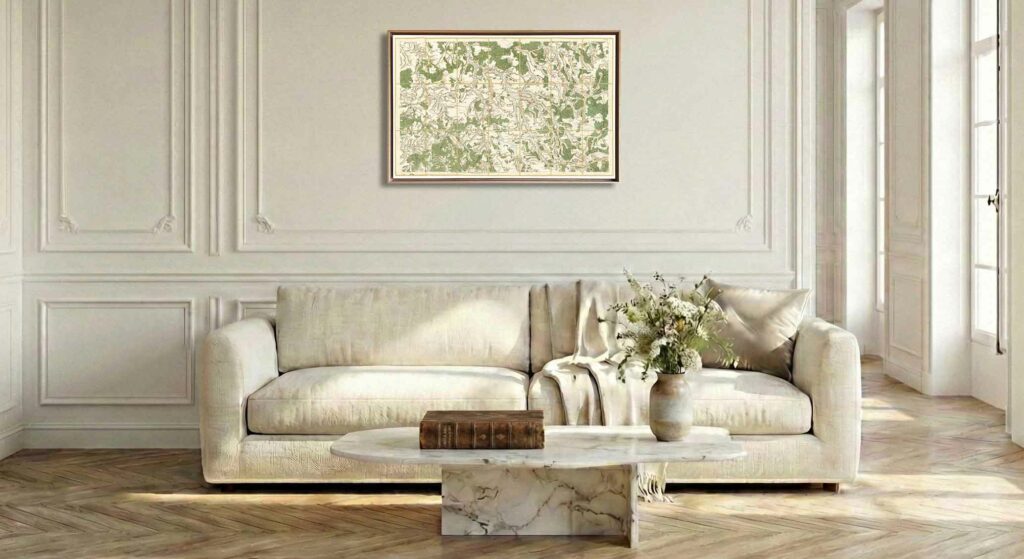 Encadrement caisse américaine en chêne clair pour carte de Cassini - Feuille 83 - Semur – Montbard