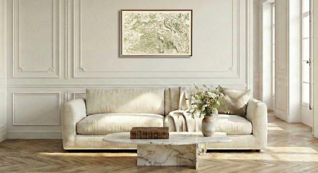 Encadrement caisse américaine en chêne clair pour carte de Cassini - Feuille 9 - Gien