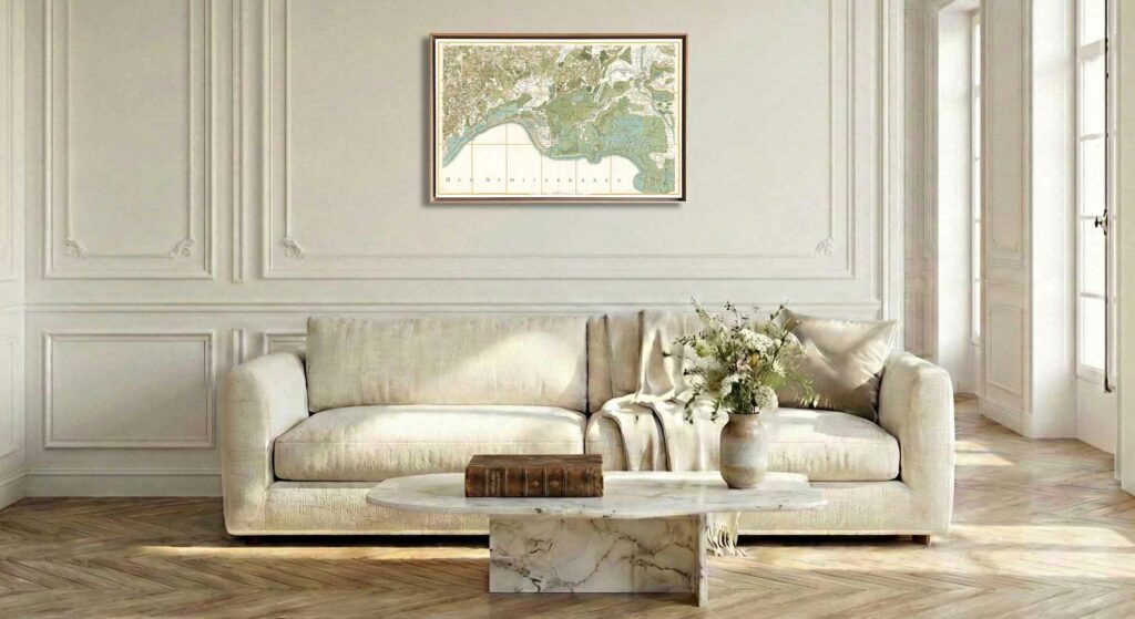 Encadrement caisse américaine en chêne clair pour carte de Cassini - Feuille 92 - Chalon-sur-Saône