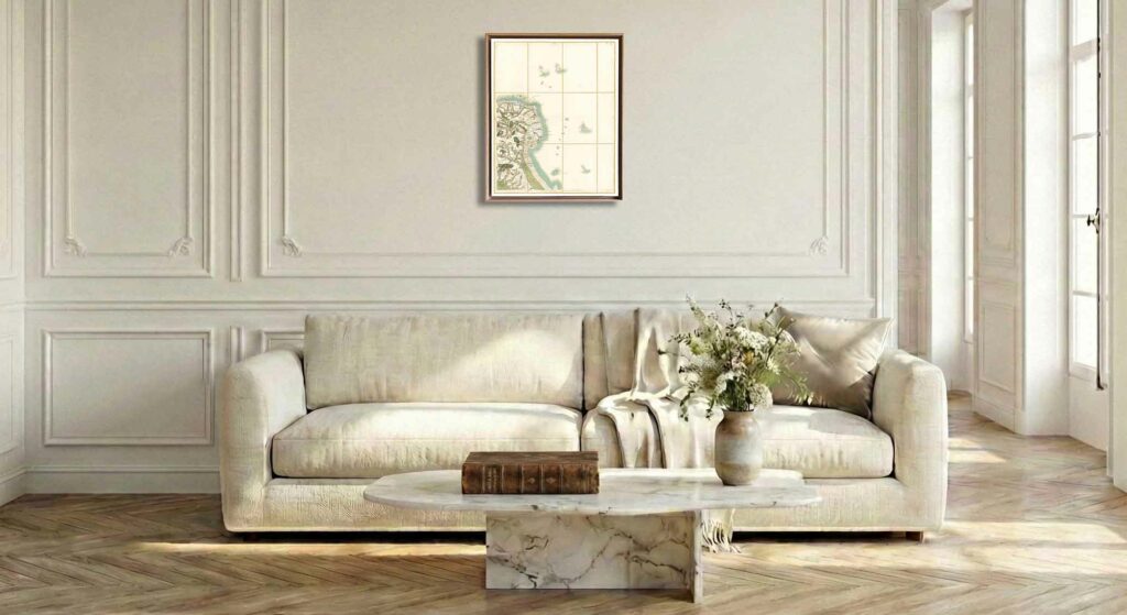 Encadrement caisse américaine en chêne clair pour carte de Cassini - Feuille 93 - La Hougue