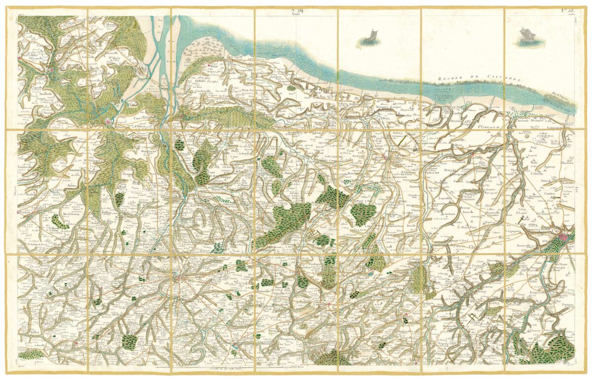 Détail de la carte de Cassini, Bayeux – Caen, édition d'art
