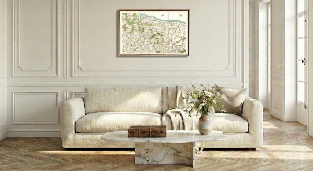 Encadrement caisse américaine en chêne clair pour carte de Cassini - Feuille 94 - Bayeux – Caen