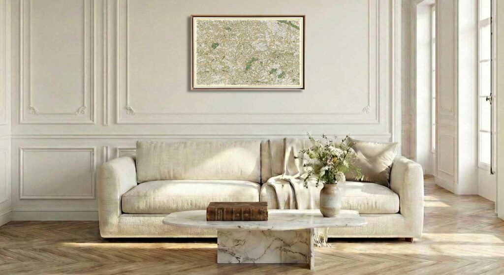 Encadrement caisse américaine en chêne clair pour carte de Cassini - Feuille 96 - Mayenne