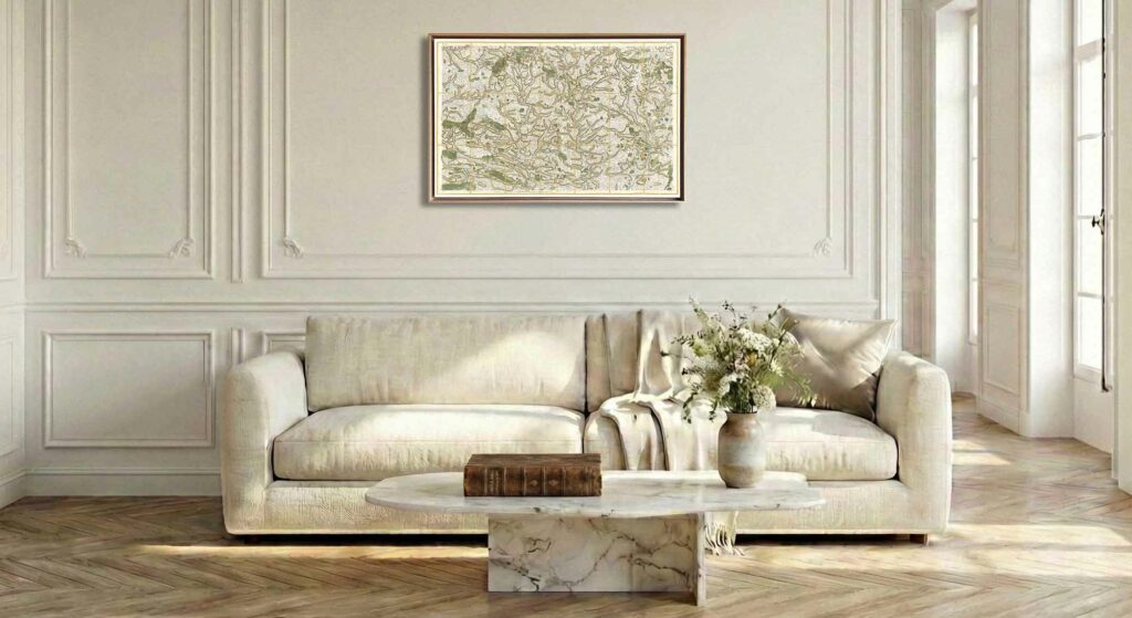 Encadrement caisse américaine en chêne clair pour carte de Cassini - Feuille 97 - Laval