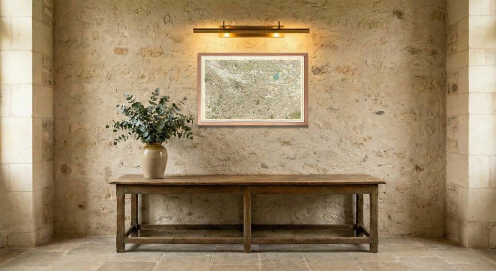 Encadrement classique en chêne clair pour carte de Cassini - Feuille 19 - Carcassonne