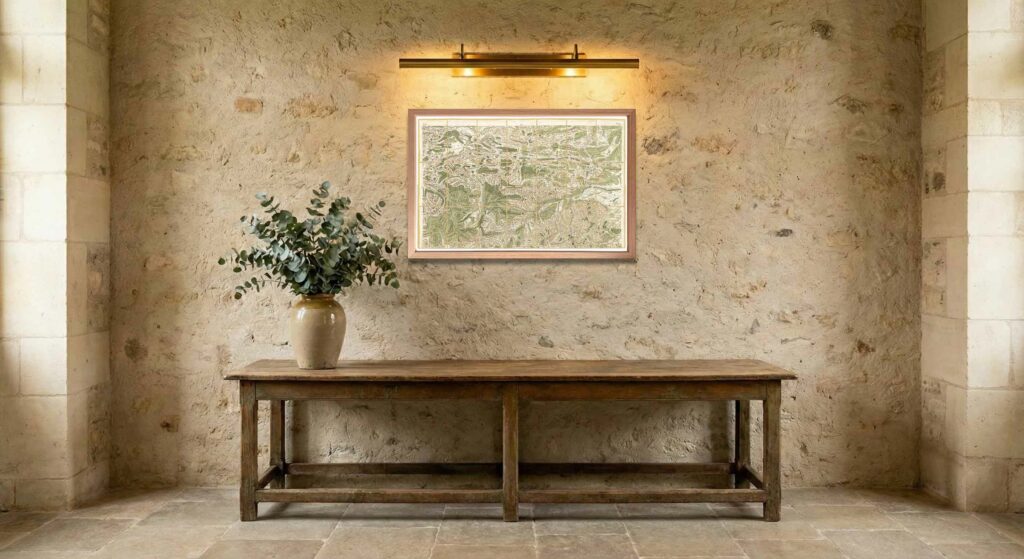 Encadrement classique en chêne clair pour carte de Cassini - Feuille 20 - Montlouis – Mosset