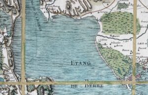 Détail d'une feuille de la carte de Cassini restaurée, restitution des couleurs originales et précision de la gravure du XVIIIe siècle.