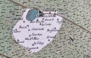 Détail d'une feuille de la carte de Cassini restaurée, restitution des couleurs originales et précision de la gravure du XVIIIe siècle.